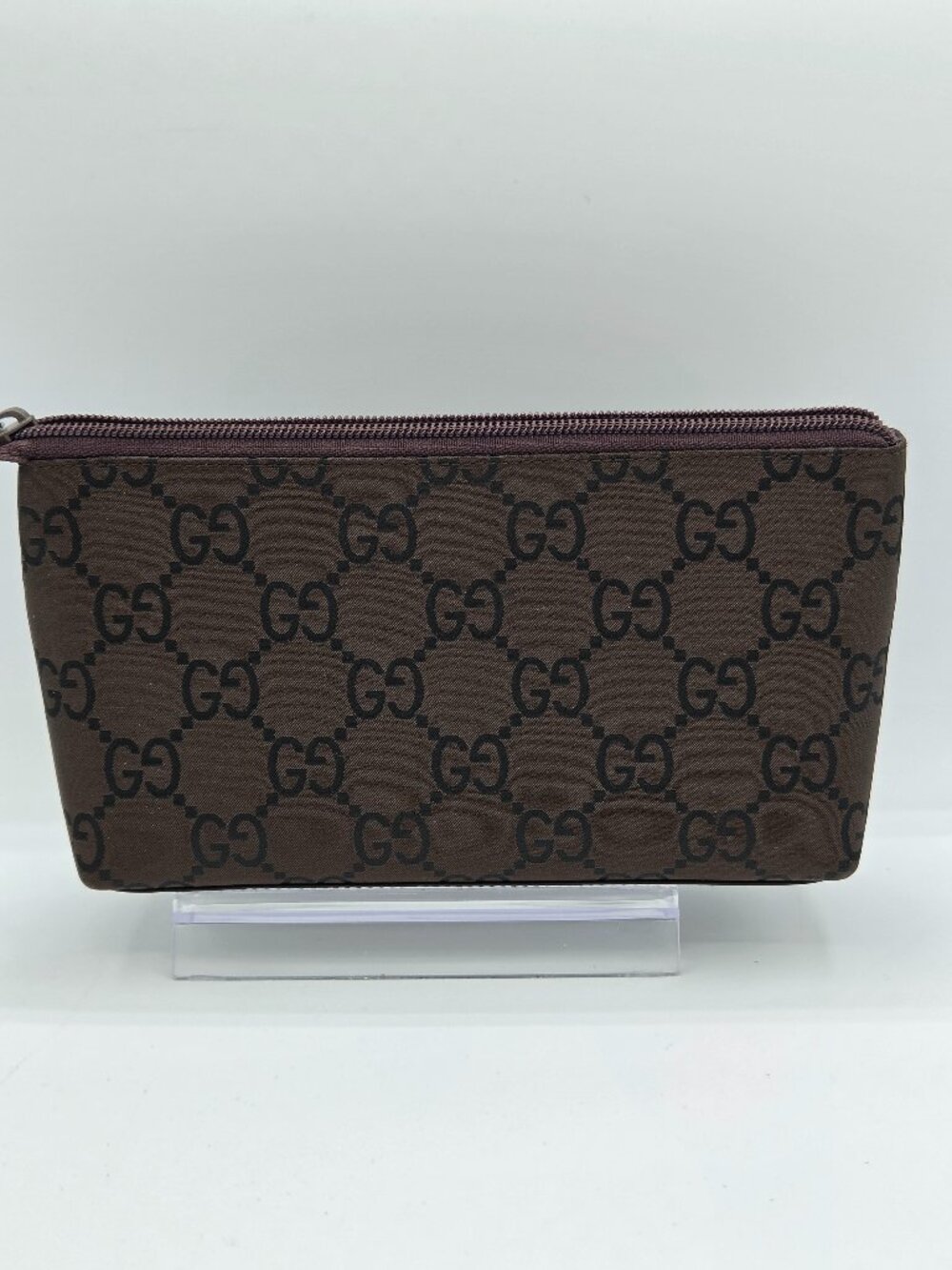 Gucci Tom Ford Era Brown GG Nylon Cosmetic Pouch | Zip Top Makeup Case | Vintage